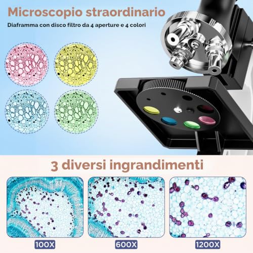 Professional Children's Microscope Kit, 100X-1200X: Optical Microscope for Boys Discovery STEM Biology – Science Set with Microscope Slides, Transport Box – Educational Gift for Child 5-12 Years