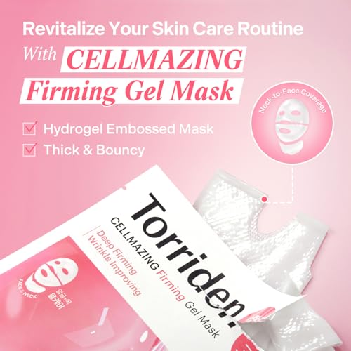 Torriden CELLMAZING Low Molecular Collagen Firming Gel Sheet Mask, 4 Sheets | Dual Wrinkle Improvement Benefits From Face to Neck | Minimize Pores & Wrinkles | Intense Hydration, Cruelty Free