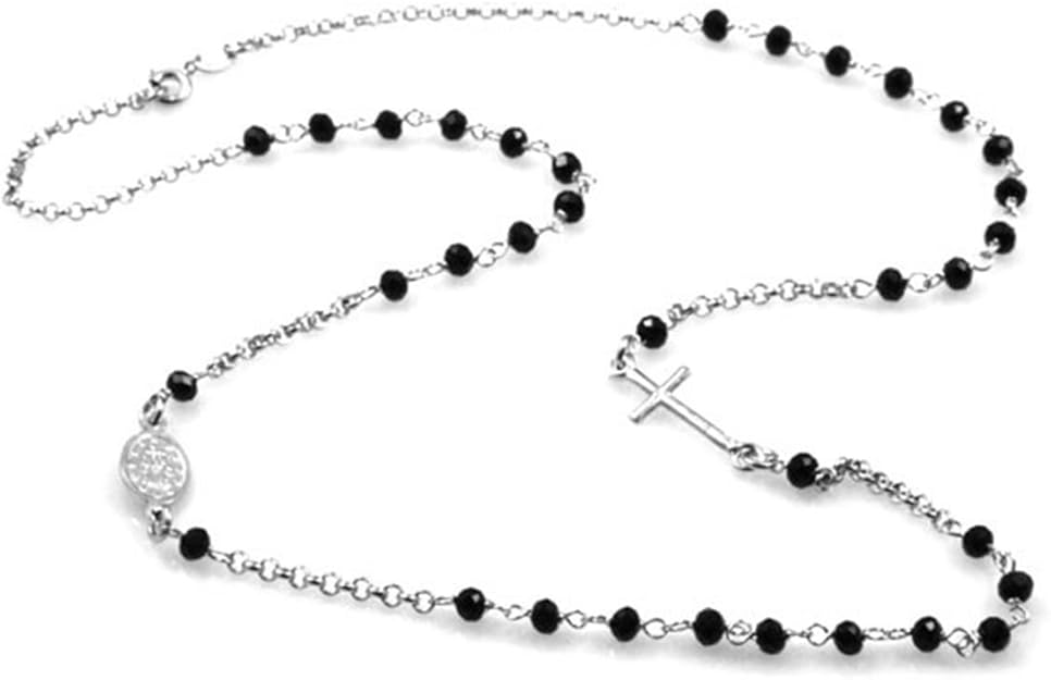 R2LE Collana Rosario Per Uomo Donna Lega Perle
