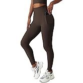 JUNMAO Workout Leggings for Women Yoga Pants with Pockets High Waisted Athletic Tights SilkyGym Activewear Lounge Brown