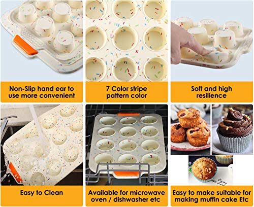 Silicone Loaf Pan for Baking Bread Bakeware Pan Set with Reinforced Steel Frame Inside Non-Stick Long Cake Pan 12-cup Muffin Cups Set Steel Frame Inside Dishwasher Microwave Safe Reusable 5 Pack