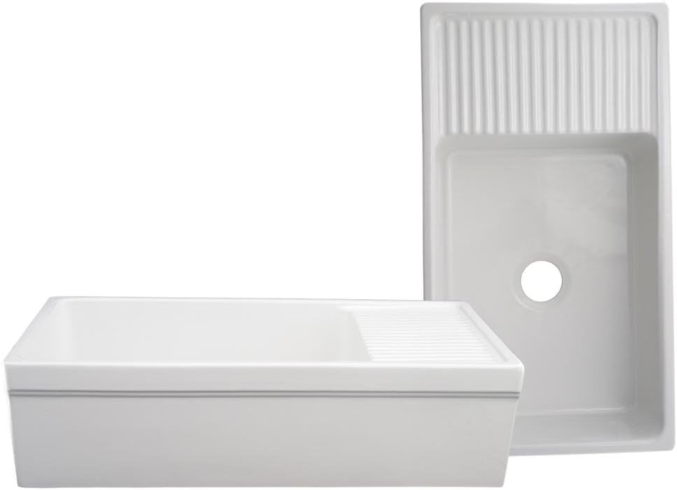 Whitehaus Collection WHQD540-WHITE Quatro Alcove Kitchen, Fireclay, Front Apron Sink, Glossy, White