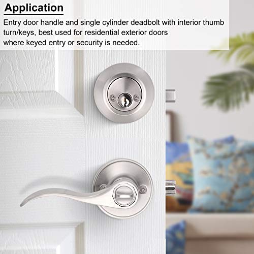 5 Pack Keyed Alike Combo Pack of Entry Door Handles Knob with Double Cylinder Deadbolt, Durable