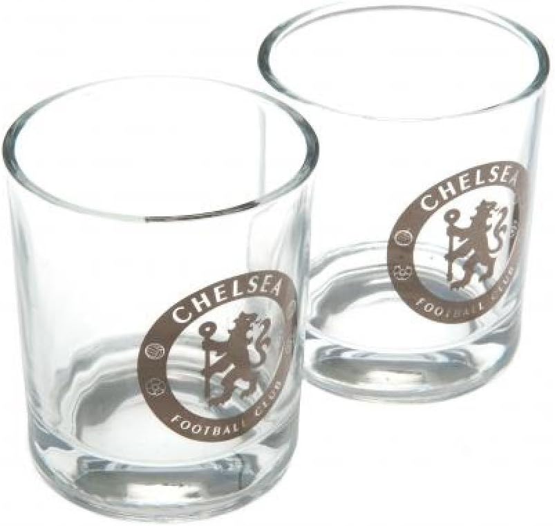 Chelsea FC Official Football Gift Whiskey Glass Set (2 Pack) - A Great Christmas / Birthday Gift Idea For Men And Boys