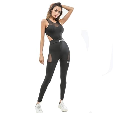 Fengbingl Carta de Malla Impresa Costura Yoga Deportes Mono ...