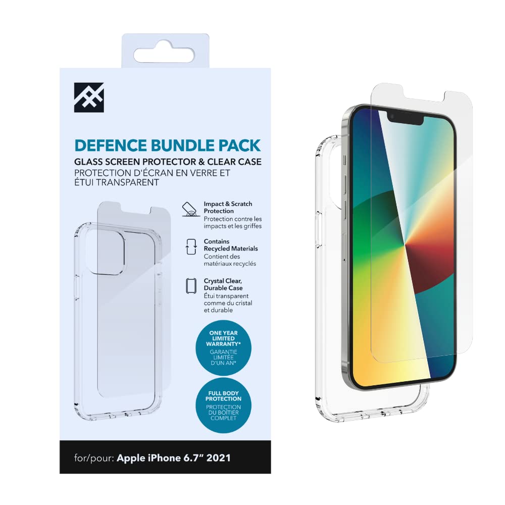 ZAGG iFrogz Defence Glass Screen Protector Compatible for iPhone 13 Pro Max, Bonus Clear Case, Shockproof, Scratch Resistant, Case Friendly, Smudge Resistant, Tempered Glass, Clear