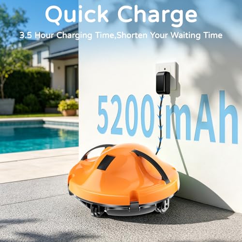 KOSGHO 2026 New Cordless Robot Pool Vacuum, Automatic Pool Cleaner Robot with Dual-Motor, 130mins Runtime & Auto Parking Robotic Pool Vacuum for Above Ground Pool Up to 1100 Sq.Ft,JQR-V201,Orange