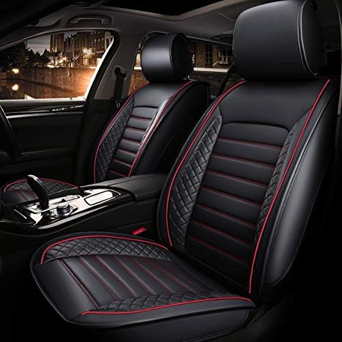 Car seat covers, waterproof and ventilated Universal PU leather car seats cushions(Easy to Install), Fit for Most mercedes benz,Audi, Toyota,Ford, Crysler(Black with red line)(COLOGo)