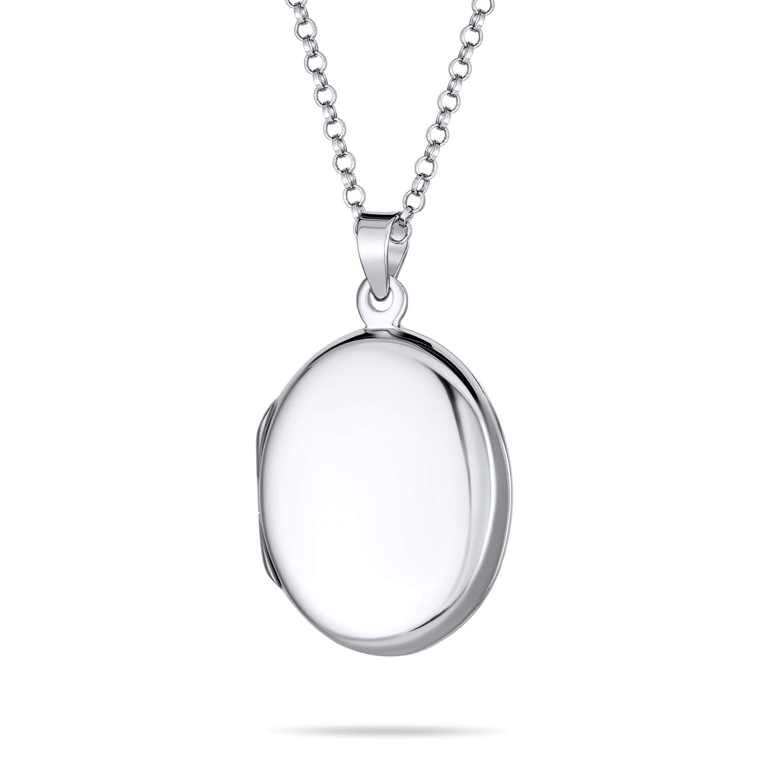 Bling Jewelry Medium Simple Plain Flat Oval Photo Lockets for Women and Teens That Hold Pictures Polished .925 Silver Locket Necklace Pendant โ image 1