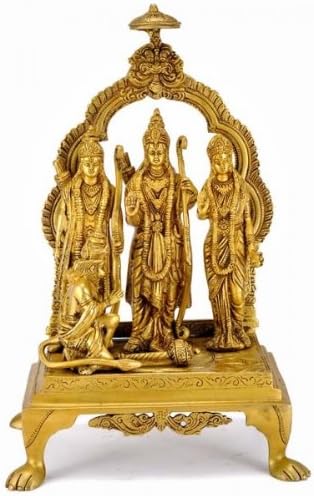 Red Bag Brass Ram Rama Darbar Sculpture, (Gold, 13.75"H x 9"W x 6.50"D).