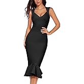 Shoulder Strap Sleeveless Fishtail Midi Bandage Dress for Women Bodycon Club Party Evening Dresses