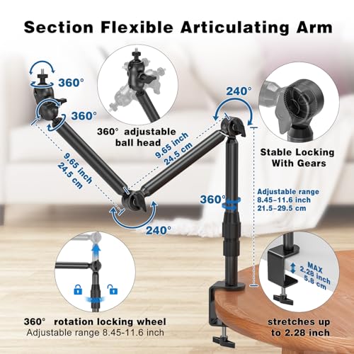 Rodison 78.4 cm Webcam Stand Mount with 1/4 Inch Screws for DSLR Cameras | Table Mount Camera for Ring Light, Project, Logitech Webcam, Handcam, Gopro Hero 8 7 6 5