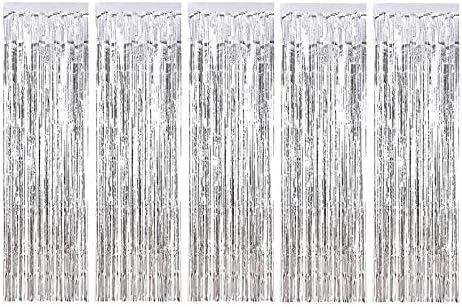 MerryNine 5 Pack Metallic Foil Fringe Curtains, 3 ft x 10 ft DIY Tassel Garland Banner for Wedding Baby Shower