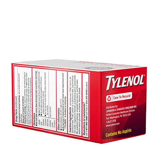TYLENOL EXTRA STRENGTH PAIN RELIEVER & FEVER REDUCER, ROUND COATED TABLETS, 500 MG ACETAMINOPHEN PAIN RELIEF PILLS FOR HEADACHE, TOOTHACHE & MINOR ARTHRITIS PAIN, 100 CT
