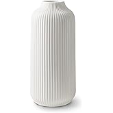 flature Ceramic Vase in Nordic Style, Decovase for Pampas Grass as Boho Deco, Vase White Matt 8 inch for Flowers, Scandinavian Design Home Decoration for Fresh Flowers, Dried Flowers (Size M)
