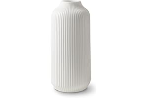 flature Ceramic Vase in Nordic Style, Deco Vase Large for Pampas Grass as Boho Deco, Vase White Matt 10 inch for Flowers, Scandinavian Design Home Decoration for Fresh Flowers, Dried Flowers (Size L)