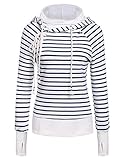 Meaneor Women Long Sleeve Hood Stripped Pullover Jacket Sweatshirt W/ Thumb Hole