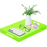 SetGame Acrylic Serving Tray with Handles, Bathroom Storage Trays, Green | Arylic Trays, Bathroom Desktop Decorative Trays, Simple Vanity Tray Food Tea Fruit Dinner Snack Tray for Bar Kitchen Party