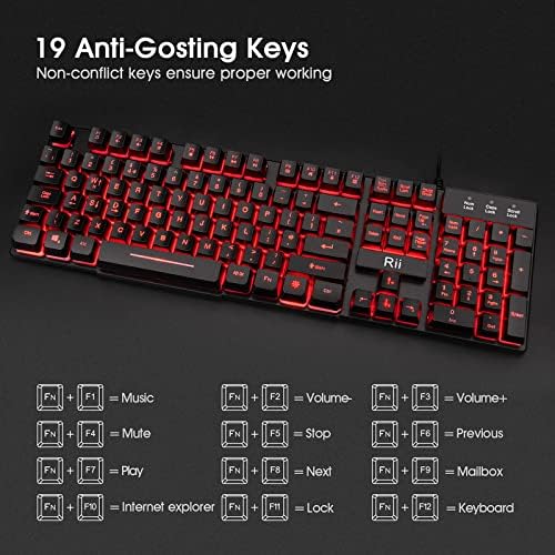 Rii Rk108 Gaming Keyboard And Mouse Set,Wired Led Light Up Keyboard Mouse With 3 Colors Backlit (Red/Purple/Blue),Compatible With Pc,Laptop,Windows,Gamer,Xbox One,Ps4,Ps5-Uk Layout - View 6