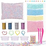 POLMMYS Slime Making Kit Including Unfading Foam Beads(Size 0.1-0.25 inch), Glitter Shake Jars, Slime Containers, Fruit Pieces, Slime Tools and Moulds for DIY Slime Making Art Craft (10 pack)
