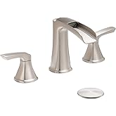 Fapully Brushed Nickel Bathroom Faucet 3 Hole, Waterfall 8 Inch Widespread Bathroom Sink Faucet with Pop-up Drain, Two-Handle Faucet for Bathroom Sink