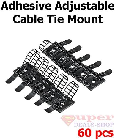 60 Pieces Self Adhesive Adjustable Wire Cable Tie Mount Plastic Sticker Black 4 Inch Super-Deals-Shop