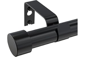 PABRONI Curtain Rod 18" to 48" Single Curtain Rod Black 1 Inch Window Curtain Rods with Cylindrical Finials Adjustable Length Indoor/Outdoor Curtain Rod Modern Room Divider Curtain Rods