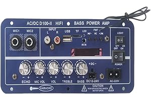 Gorilley 220V 12V Digital Bluetooth Amplifier Board Subwoofer Dual Microphone Karaoke Amp Speaker Home Theater DIY 100W US Pl