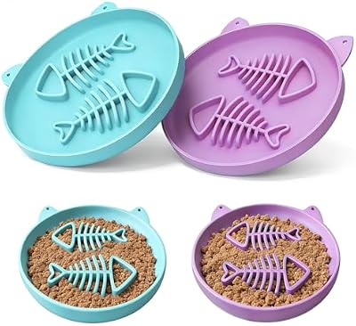 Bol d'alimentation lente pour chats, 2 bols en silicone pour chats, mangeoire lente idéale pour aliments secs et humides, facile à nettoyer, jouet interactif pour l'entraînement de