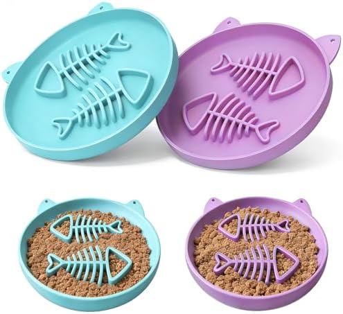 Bol d'alimentation lente pour chats, 2 bols en silicone pour chats, mangeoire lente idéale pour aliments secs et humides, facile à nettoyer, jouet interactif pour l'entraînement de