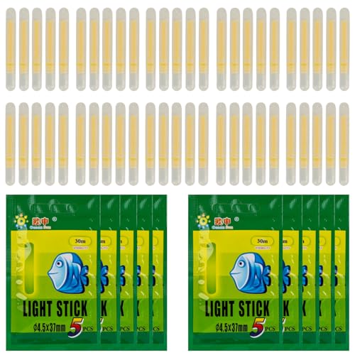 QualyQualy 50Pcs/Lot 4.5 * 37mm Glow Sticks For Fishing Floats Bobbers Fishing Luminous Stick Night Light Wand Tubes Green Fluorescent Lighting Stick