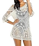 Bestyou® Women's Long Sleeve Lace Crochet Bikini Cover up Tunic Beach Dress (Beige)