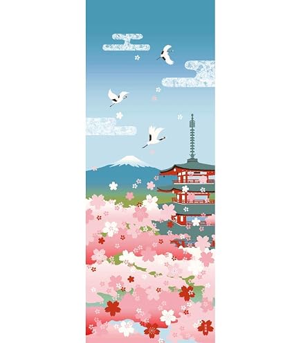 Tenugui (serviette Japonaise) HAMAMONYO - Motif Sakura & Moineau Du Japon - 90x34 Cm - 100% Coton - Décoration Ou Usage Quotidien