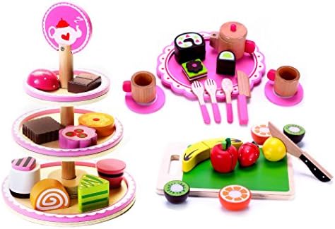 The "Slice, Pour &amp; Serve" Toy Pack for Toddlers, Preschool Age | Tea Party Set, Dessert Stand &amp; Fruit-Cutting Set to Slice &amp; Serve | Sensory Learning for 2 &amp; 3 Year Olds | Buy the Bundle &amp; Save!