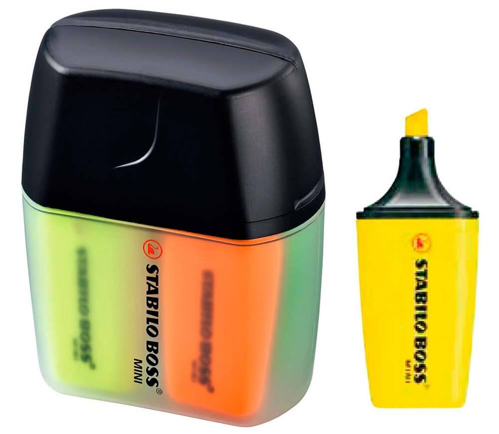 STABILO Highlighter BOSS MINI - Pack of 4 - Yellow, Blue, Green, Orange