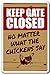 Keep Gate Closed Chicken Sign Warning Animal Chicken Farm | Indoor/Outdoor | 12