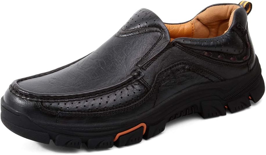 VENSHINE Mens Loafers Slip On Casual Leather Walking Shoes Black Shoes