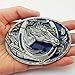 Lanxy Western Cowboy Leaf Horse Head Horseshoe Belt Buckle For Men Blue Enamel Grey Tone, free
