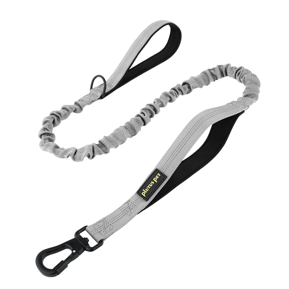 Plutus Pet Tactical Dog Lead with Carabiner Clasp, Reflective Nylon with 2 Padded Handles, Bungee Dog Lead for Medium and Large Breed, Grey