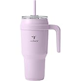 REDUCE 40 oz Stainless Steel Tumbler with Handle - Dual-Wall Vacuum Insulated Travel Mug, Sweat-Proof Lid & Reusable Straw - Keeps Drinks Cold for 24 Hrs, Fits Cupholders, Dishwasher Safe - Lilac Bud