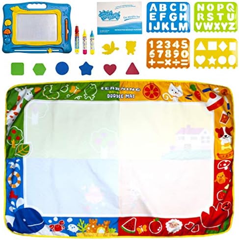 |1 Large Aquadoodle Mat + A bonus Magnetic Drawing Board toy| Magic Doodle Aqua Mat & Magna Drawing Board/ Pad | 2 toys + many accessories | For boys & girls, Ages 3,4,5,6...18, toddler to teen|