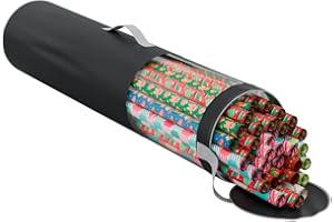 ProPik Wrapping Paper Storage Organizer Bag, Store Up To 24 Rolls 40 Inch, Heavy Duty Polyester plus PVC Clear Bag with Handles and Zippered Top for Gift Wrap and Ribbons (Black)