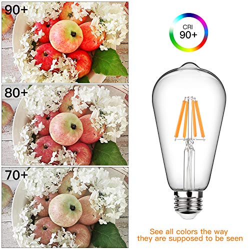 Vintage LED Edison Bulb Dimmable, 6W, 60W Equivalent, High Brightness 800 Lumens, Warm White 2700K, Filament Light Bulb, ST64 Antique LED Bulbs, CRI 90+, E26 Base, Clear Glass, Pack of 10 - Thumbnail 4