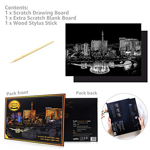 C-pop Scratch Art Paper DIY Night View Scratchboard for Adult and Kids,Four Series Size 11.2â€™â€™x16â€™â€™ (Las Vegas)