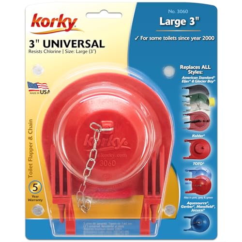 Korky 3060BP Universal Toilet Flapper Replaces Most Large 3-Inch Flappers - Long Lasting Rubber - Easy to Install - Made in USA, Red