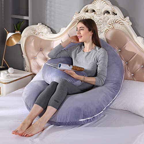 Chilling Home Pregnancy Pillow, 55 inches Full Body Pillow Maternity Pillow for Pregnant Women, Comfort C Shaped Zootzi Pillow with Removable Washable Velvet Cover(Grey, 55 x 26 inches)