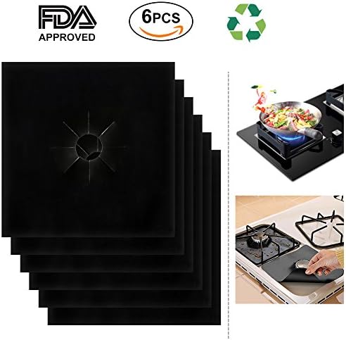Gas Range Protector Stovetop Burner Cooker Cover, Reusable Non-stick Dishwasher Safe Liner Clean Mat, 6 PCS 10.6 by 10.6 inch, Black