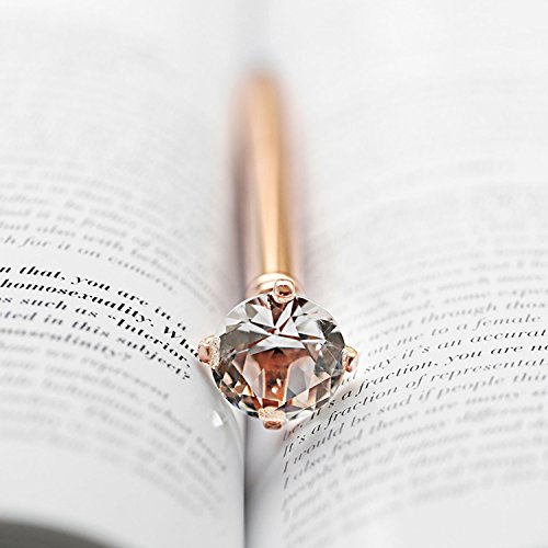 Diamond Ballpoint Pen - (5 Pack) Rose Gold Pens with Big Diamond/Crystal and Metal Ball-Point Fun Bling Crystal Pen for Stylish Fancy Office Supplies, Black Ink