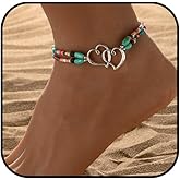 KONPJE Starfish Ankle Bracelet for Women Elastic Heart Anklet Stretchy Waterproof Ankle Bracelet Colorful Beaded Anklet Boho Love Ankle Bracelet Silver Summer Beach Anklet Jewelry Accessories