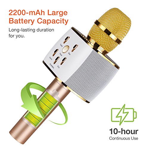 Microphone Karaoke, Wireless Handheld Kids Karaoke Microphone with Bluetooth Speaker, Compatible for iPhone ipad Android Smartphone Or PC, Home KTV Outdoor Party (Gold)